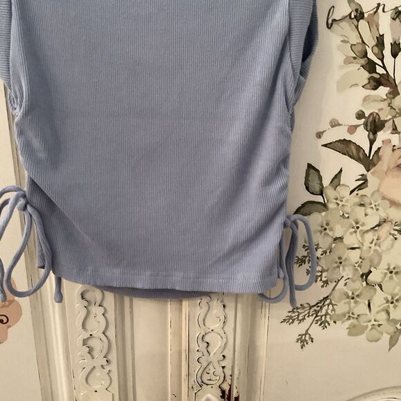Lulus New Level Tank Women's XS Dusty Blue Ribbed Ruched Cropped Top - Picture 11 of 13
